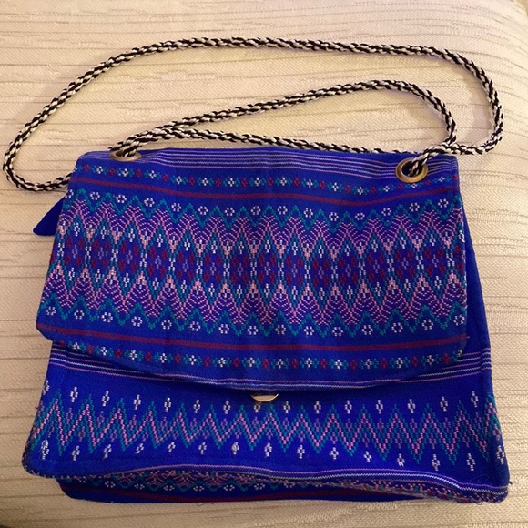 Cross body blue and multicolored purse, embroidered - Picture 1 of 8